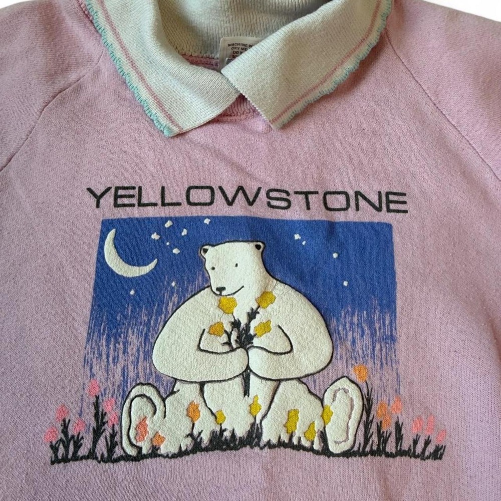 Vintage Yellowstone National Park pink sweatshirt collar polar bear Kids girls L